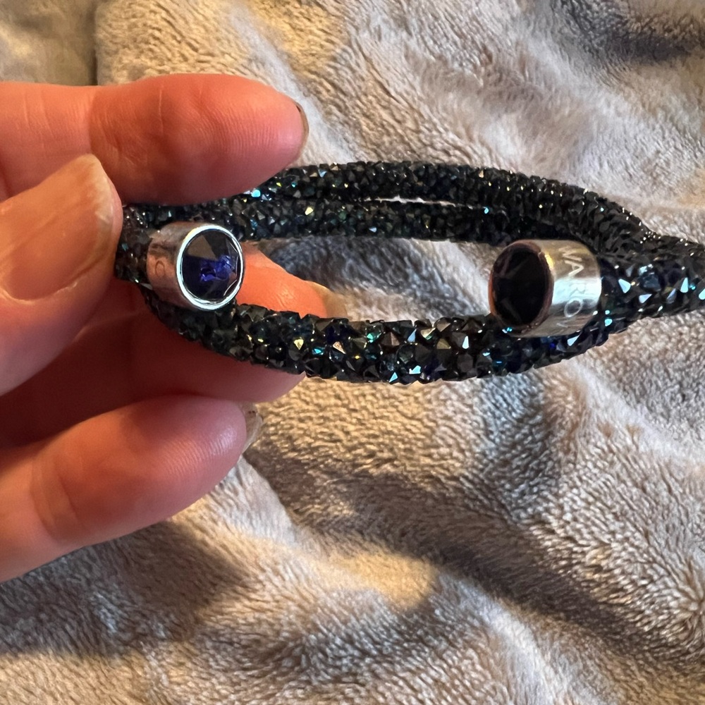 Swarovski Crystal Dust Encrusted Double Blue Tone Bracelet, excellent cond. - Picture 3 of 8
